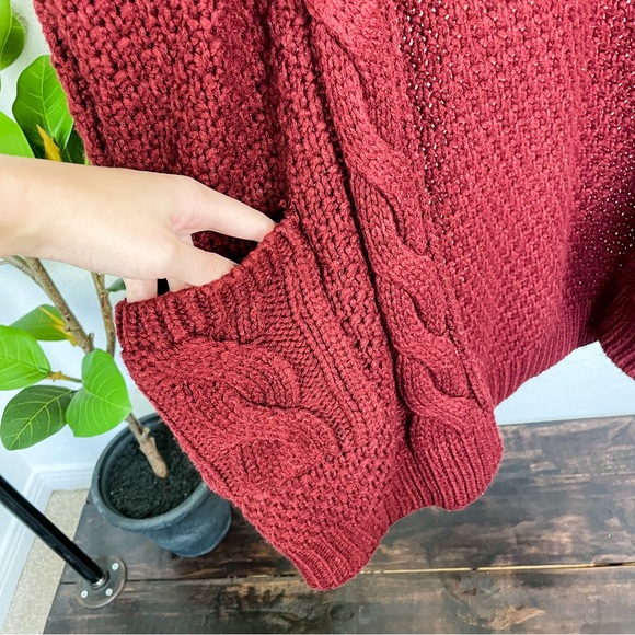 Dreamers Cable Knit Braided Open Cardigan Size  M in Burgundy - Picture 7 of 11
